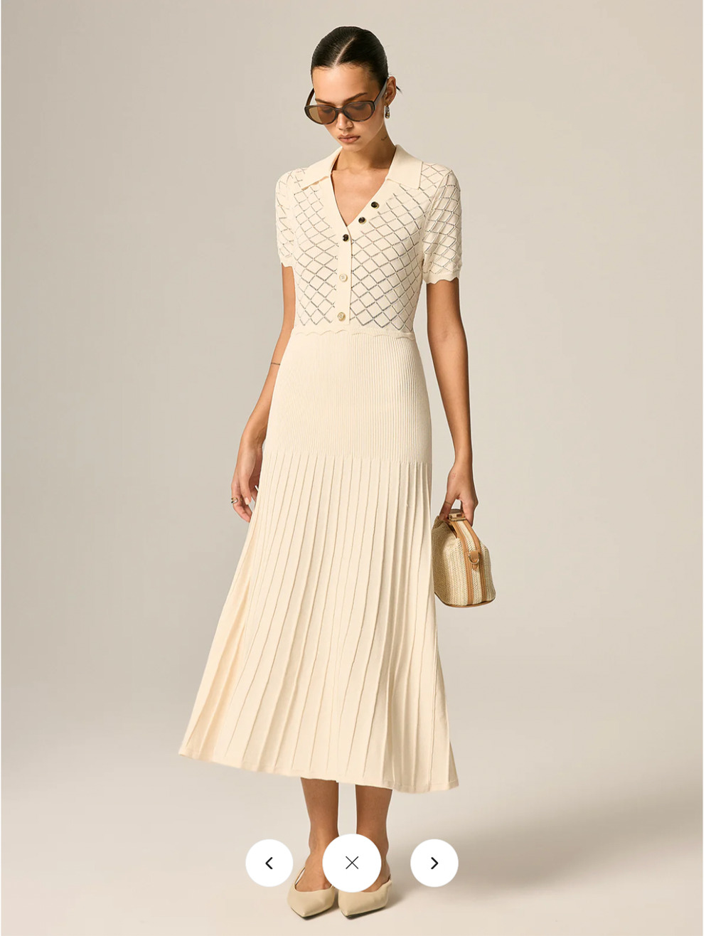 NWT Commense Polo Collar Hollow Knit Pleated Maxi Dress Sz L